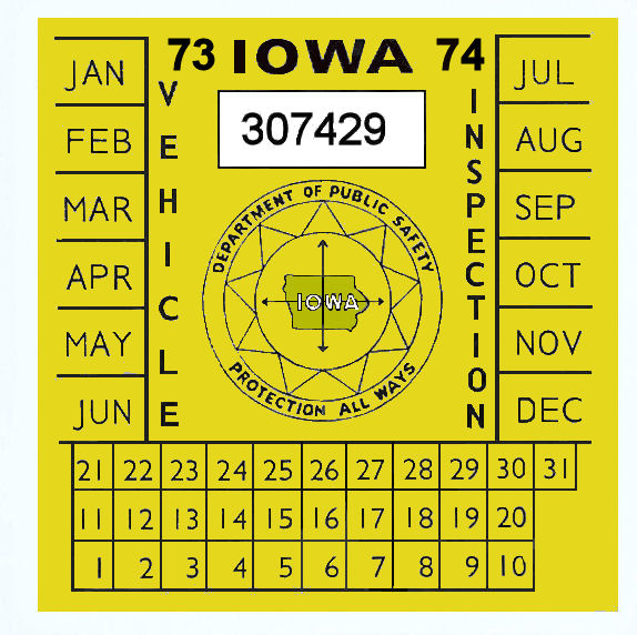 (image for) 1973-74 Iowa INSPECTION Sticker
